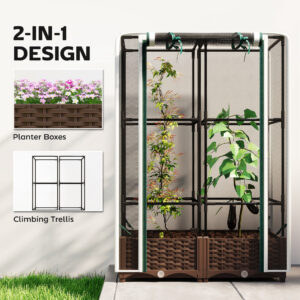 Raised Garden Bed with Trellis, 46.5" Tomato Cage with Crop Cage, Self Watering Planter Box with Drainage Holes, White