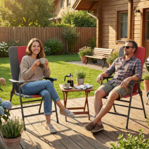 Folding Patio Chairs Set of 2, Padded High Back Lawn Camping Chairs with Armrests, 600D Oxford Fabric, Red