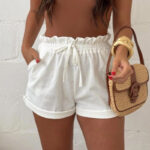 Womens Solid-Colored Loose All-Match Casual Cotton-Linen Shorts
