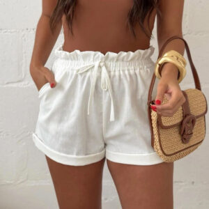 Womens Solid-Colored Loose All-Match Casual Cotton-Linen Shorts