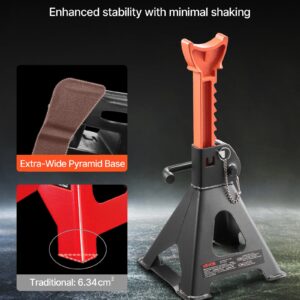 Jack Stands, 3 Ton (6,600 Lbs) Capacity, 10.8-16.3 In Adjustable Height, Heavy Duty Steel Jack Auto Stands With Double Locking, For Lifting SUV, Pickup, Car, UTV/ATV, 1 Pair, Black And Orange
