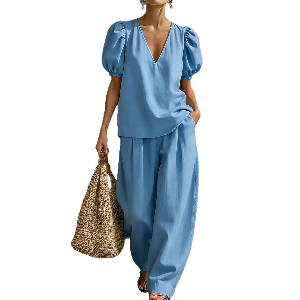 V-Neck Short-Sleeve Fashionable Casual Womens Set