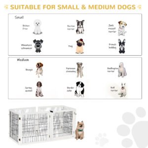Wooden Pet Gate, 6-Panel Folding Dog Safety Barrier with Support Feet for Small & Medium Dogs, White