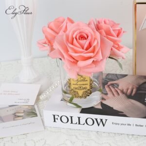 ElegFleur - Medium Glossy Vase Princess Rose Bouquet - Deep Pink