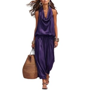 Womens Draped-Neck Vest And Casual Pants Set