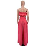 Summer Autumn Solid-Color Womens Casual Tube Top And High-Waist Drawstring Wide-Leg Pants