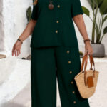 Solid-color Button-up Casual Loose-fit Set