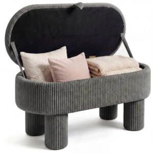 Gray 42 Inch Corduroy Storage Bench, Plush Foam Cushion & Hidden Compartment, 400LBS Seat Weight Capacity