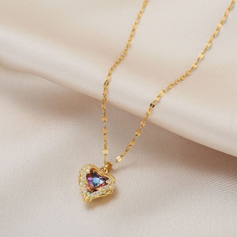 Ocean Heart Colorful Water-Gold Pendant Necklace For Women High-End Style
