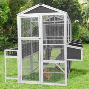Chicken Coop With Chicken Run, Chicken Coops For 10 Chickens Outdoor With Nesting Boxes , Wooden Walk-in Chicken House With Pull Out Trays , Garden Backyard Cage 95X80X83