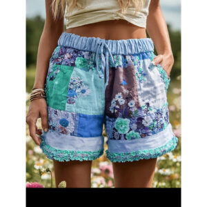 Retro Floral Print Casual Womens Shorts