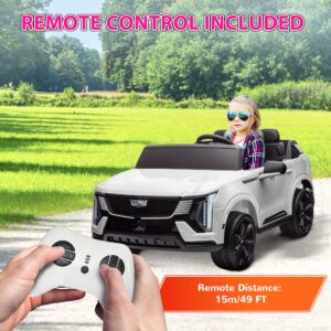 2-Seater 12V 10AH Ride on Truck, Cadillac Escalade Licensed Electric Car for Kids w/ Spring Suspension Wheels, White