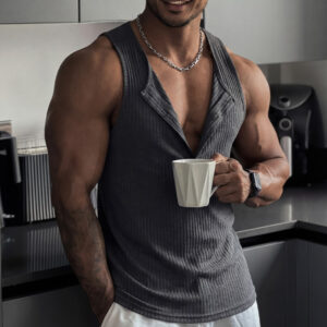 Solid-color Multi-button Sports Fitness Solid-color Vest Top