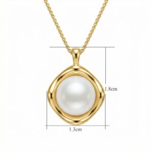 925 Sterling Silver Elegant Luminous Round Pearl Pendant Necklace in Sculpted Polished Cushion Frame Setting