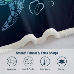 Sea Turtle Blanket Blue Sherpa Fleece Throw Blanket Ocean Plush Blankets Turtle Themed Sherpa Plush Throw Blanket