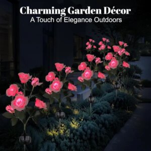 Solar Rose Lights Outdoor, 2 Pack With 14 Rose Flowers Waterproof Color Changing LED Flower Lights, Solar Powered Garden Stakes For Yard, Patio, Pathway Decor – Artificial Floral Decorative Lighting