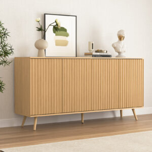 Sideboard Buffet Cabinet With Storage, Long Sideboard Storage Cabinet With 4 Doors, Wood Credenza Console Coffee Bar Cabinets With Adjustable Shelves For Living Room Kitchen Dining Room Natural