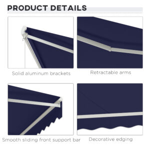 12′ x 10′ Electric Retractable Awning Sunshade Shelter with Remote Controller, Crank Handle for Deck Balcony Yard, Blue