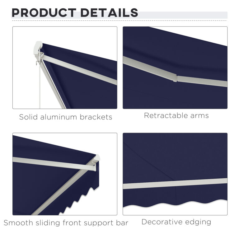 12' x 10' Electric Retractable Awning Sunshade Shelter with Remote Controller, Crank Handle for Deck Balcony Yard, Blue