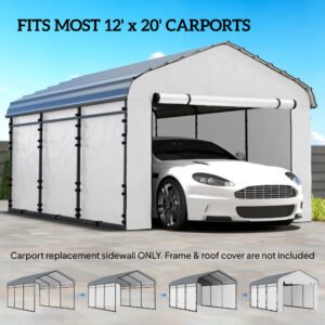 Carport Replacement Sidewall Panel for 12' x 20' Carports, UPF50+ Waterproof Replacement Side Wall Cover, White