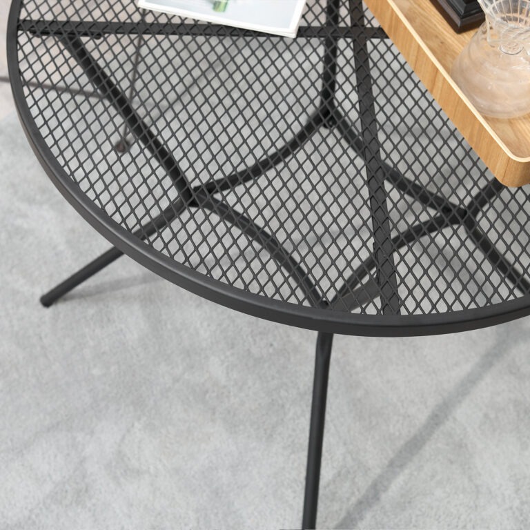 35″ Round Outdoor Patio Bistro Dining Table, French Cafe Style, Conversation Space, Fast Drying Metal Mesh Tabletop for Garden, Backyard, Poolside, Black