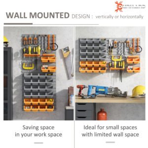 44 PCS Wall Mounted Pegboard Tool Organizer Rack Kit With Various Sized Storage Bins, Pegboard And Hooks, Orange