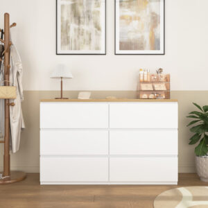 6 Drawer Storage Cabinet ,Dresser, Wood Storage Tower Clothes Organizer, Wide Chest Of 6 Drawers, Large Storage Space For Bedroom, Hallway, Entryway Living Room