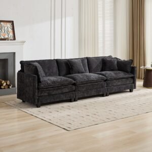 Cloud Sofa 3 Seats Ottoman Is Not Included, Modern Sectional Couch, For Living Room Bedroom And Apartment, Comfy Double Layer Upholstered Seat Cushion, Breathable Chenille Fabric, Black,SW5013BK