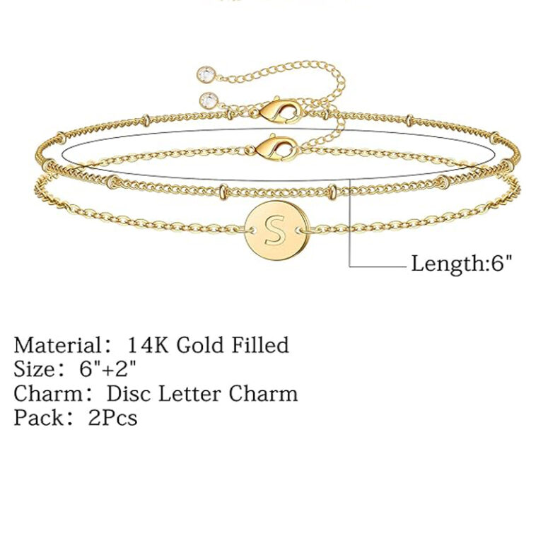 Dainty Gold Bracelets For Women, 14K Gold Filled Adjustable Layered Bracelet Cute Oval Chain Bar Gold Bracelets For Women Jewelry