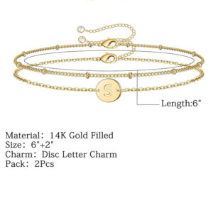 Dainty Gold Bracelets For Women, 14K Gold Filled Adjustable Layered Bracelet Cute Oval Chain Bar Gold Bracelets For Women Jewelry