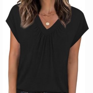SpringSummer New Solid Color V-Neck Loose Short-Sleeve T-Shirt Top For Women