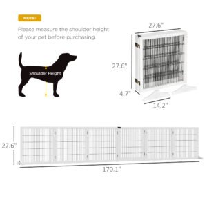 Wooden Pet Gate, 6-Panel Folding Dog Safety Barrier with Support Feet for Small & Medium Dogs, White