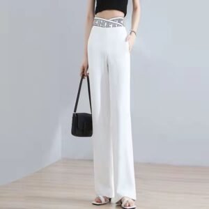 Women's Summer High-Waist Straight-Leg Drapey Long Pants