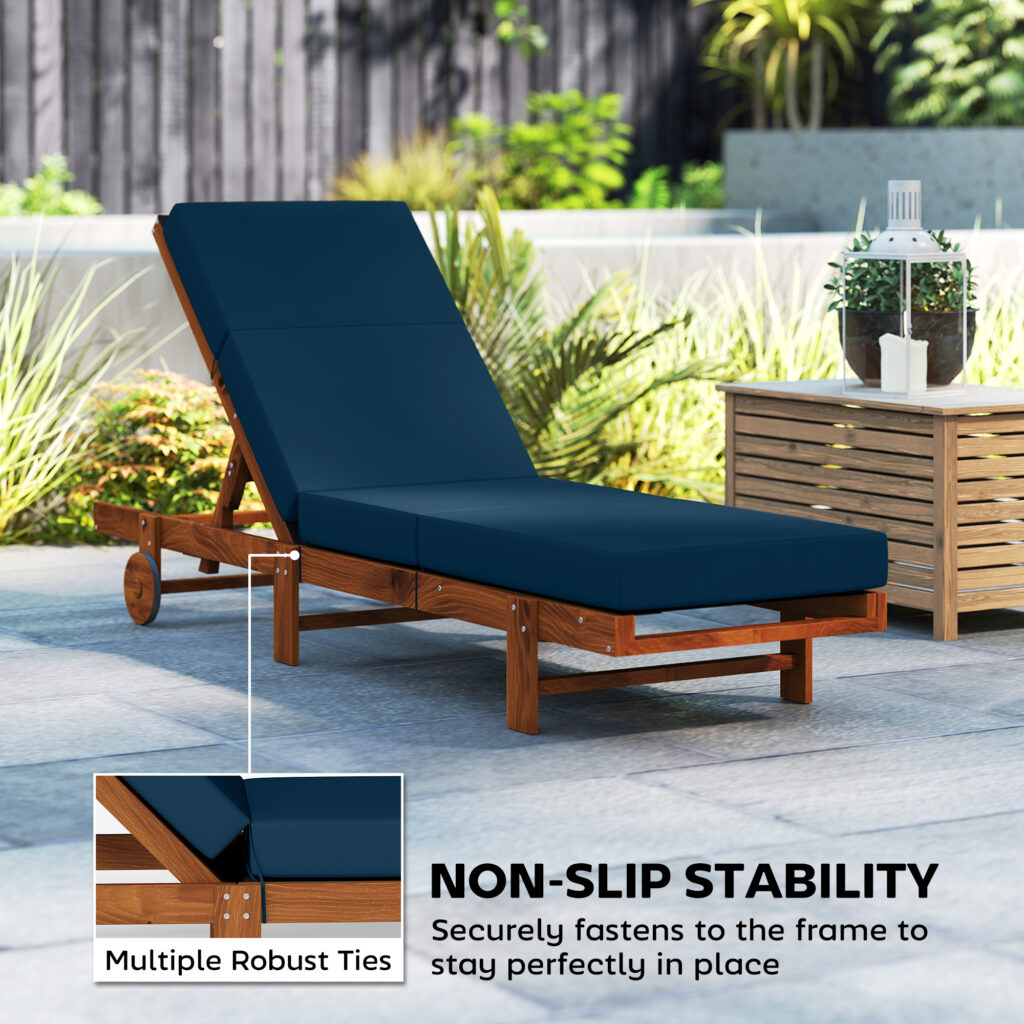 Set of 2 Chaise Lounge Cushion, 4" Thick Outdoor Lounge Chair Cushions with Ties for Patio, 21" x 72 ", Navy Blue