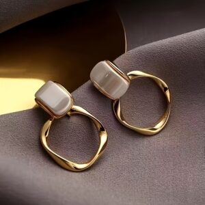1 Pair Elegant Geometric Metal Hoop Dangle Earrings, Trendy Fashion Accessories, Perfect For Women's Daily & Banquet Wear, Unique Jewelry Gift