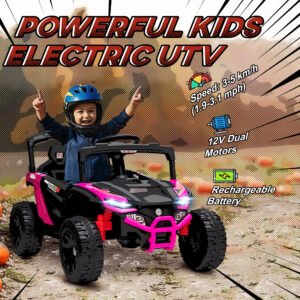 12V Kids Ride On Truck, Battery Powered Electric UTV Vehicle with Rear Suspension, Remote Control for 3-5 Years, Pink