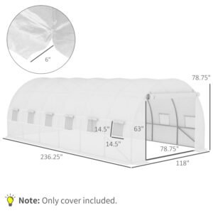 Plastic Greenhouse Cover Replacement, Heavy Duty Waterproof Tarp For Hoop House, Sheeting With 12 Windows, Door & Reinforcement Grid, White