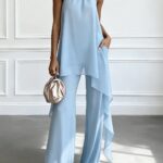 Womens Backless Sleeveless Irregular Top And Pants Two-Piece Set