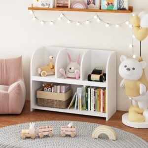 Kids Bookcase With 4 Compartments, Storage Book Shelf, Storage Display, Rack,Toy Organizer For Children's Room, Playroom, Nursery
