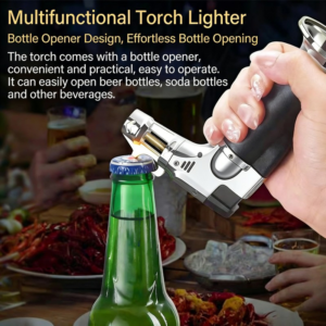 2 In 1 Gas Micro Blow Torch Lighter Welding Soldering Brazing With Bottle Opener Adjustable Windproof High Temperature Flame Refillable Lighter With Safety Lock And Flame Lock Function Essential Tool