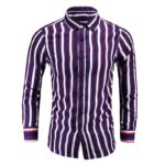 New Mens Striped Long-sleeve Shirt Korean-style For Young Men