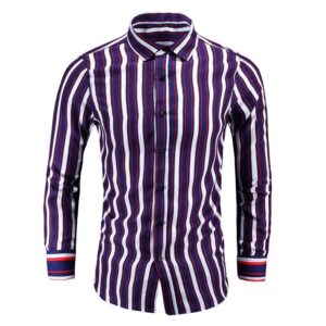 New Mens Striped Long-sleeve Shirt Korean-style For Young Men