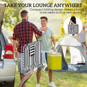 Tanning Chair with Face Hole, 5-Level Adjustable Outdoor Chaise Lounge Chair with Pillow for Beach, Pool, Black Stripe