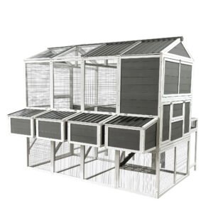 Chicken Coop With Chicken Run, Chicken Coops For 10 Chickens Outdoor With Nesting Boxes , Wooden Walk-in Chicken House With Pull Out Trays , Garden Backyard Cage 95X80X83