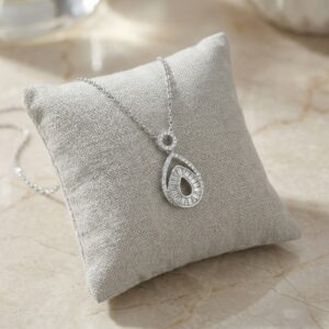 925 Sterling Silver Elegant Sterling Silver Teardrop Pendant Necklace with Baguette and Round Brilliant Diamonds