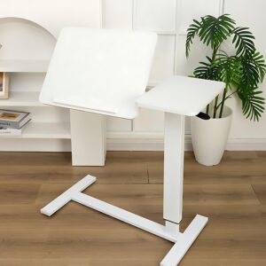 Overbed Bedside Desk, Mobile Rolling Laptop Stand Tilting Overbed Table With Wheels, Height Adjustable Tray Table For Laptop Bed Sofa Side Table, Bedside Table WHITE