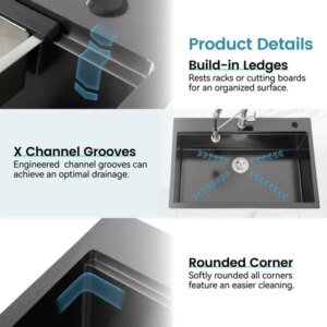 Stainless Steel Kitchen Sink, 33'x22' Single Bowl, Overmount Handmade Sink In Black, With Cutting Board, Colander-Unable Ship Weekends, TK And TEMU Only For Pickup