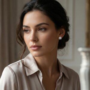 925 Sterling Silver Elegant White Pearl and Diamond Floral Stud Earrings