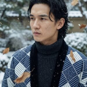 Men's Haori Style Autumn Winter Quilted Jacket Japanese Kimono Coat, Striped Loungewear, Indoor Wear. Lightweight Thermal Japanese Style Cotton Coat