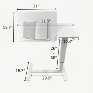 Overbed Bedside Desk, Mobile Rolling Laptop Stand Tilting Overbed Table With Wheels, Height Adjustable Tray Table For Laptop Bed Sofa Side Table, Bedside Table WHITE